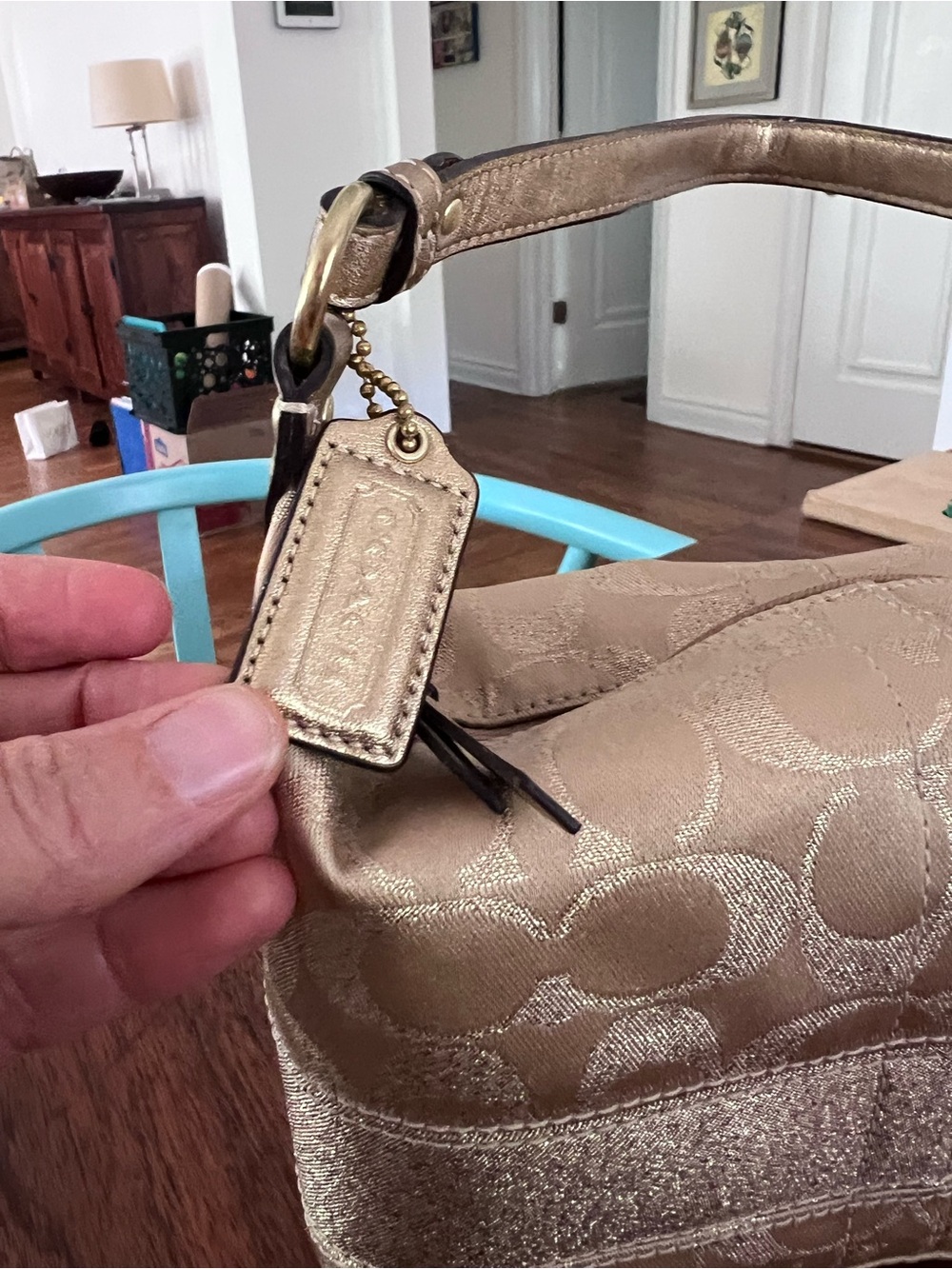 Coach Metallic Signature Canvas Bag in Champagne Gold - Picture 2 of 7
